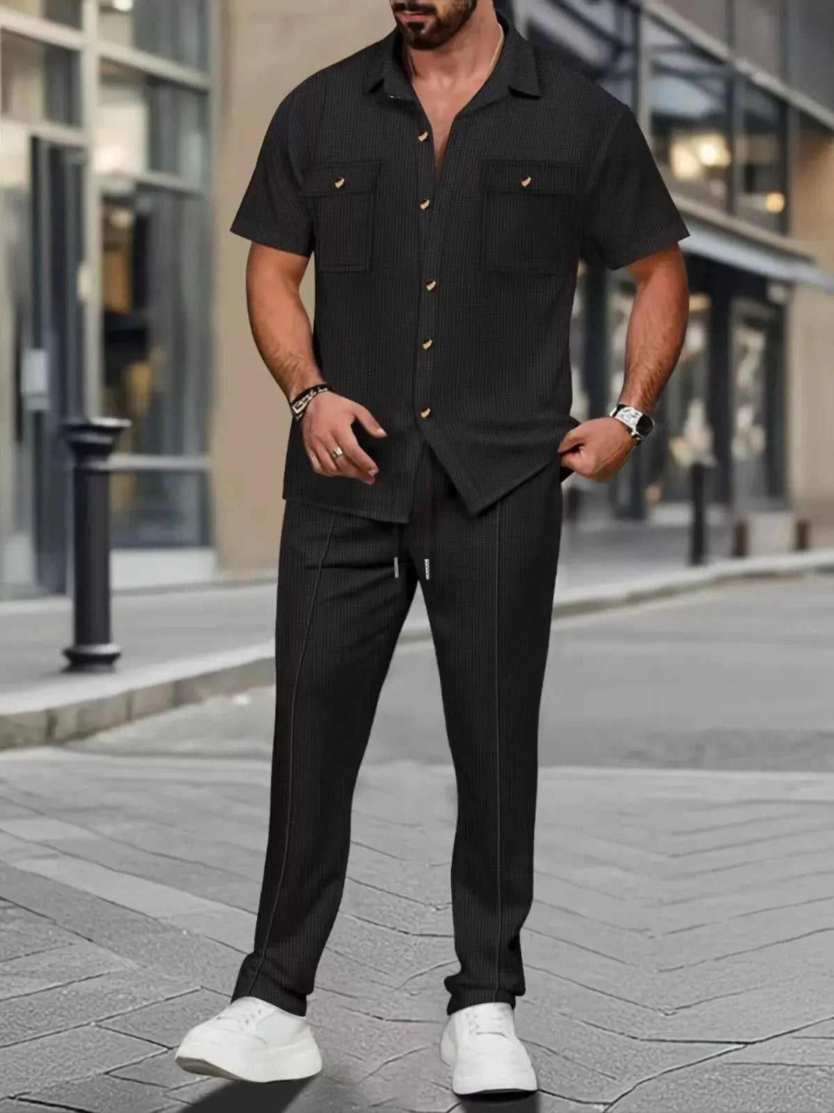 Men's Full Size Casual Short Sleeve Shirt and Pants Set Plus Size by Trendsi