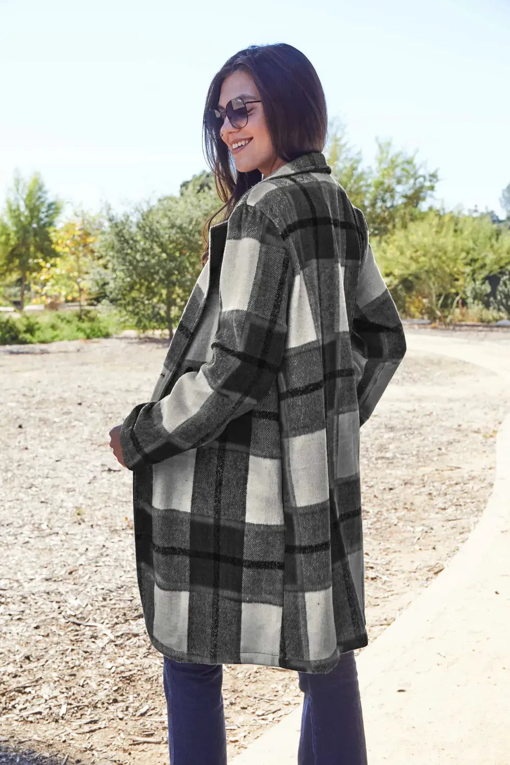 Double Take Full Size Plaid Button Up Lapel Collar Coat by Double Take