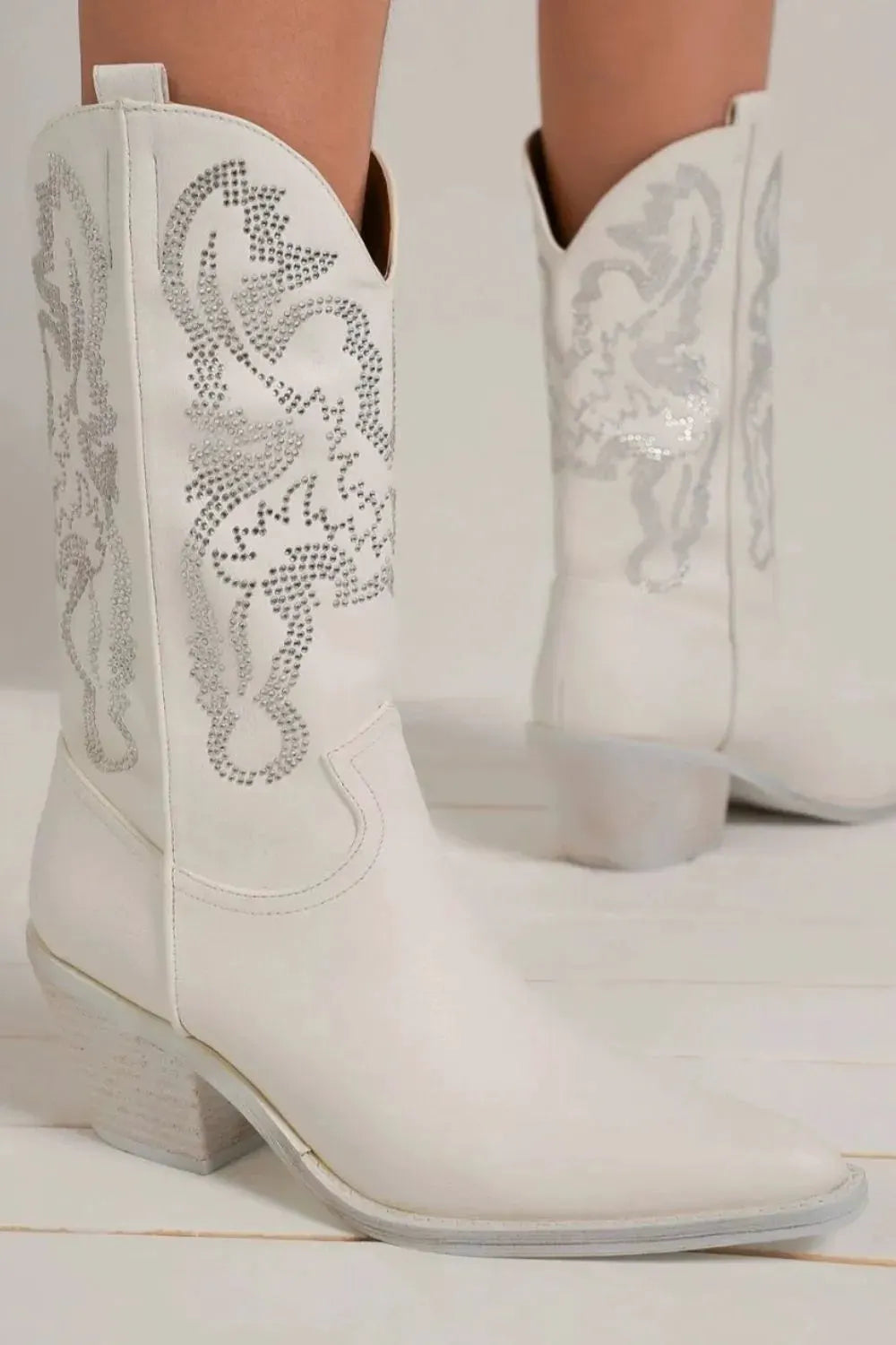 Beast Fashion Rhinestone Detail Point Toe Boots by Beast Fashion