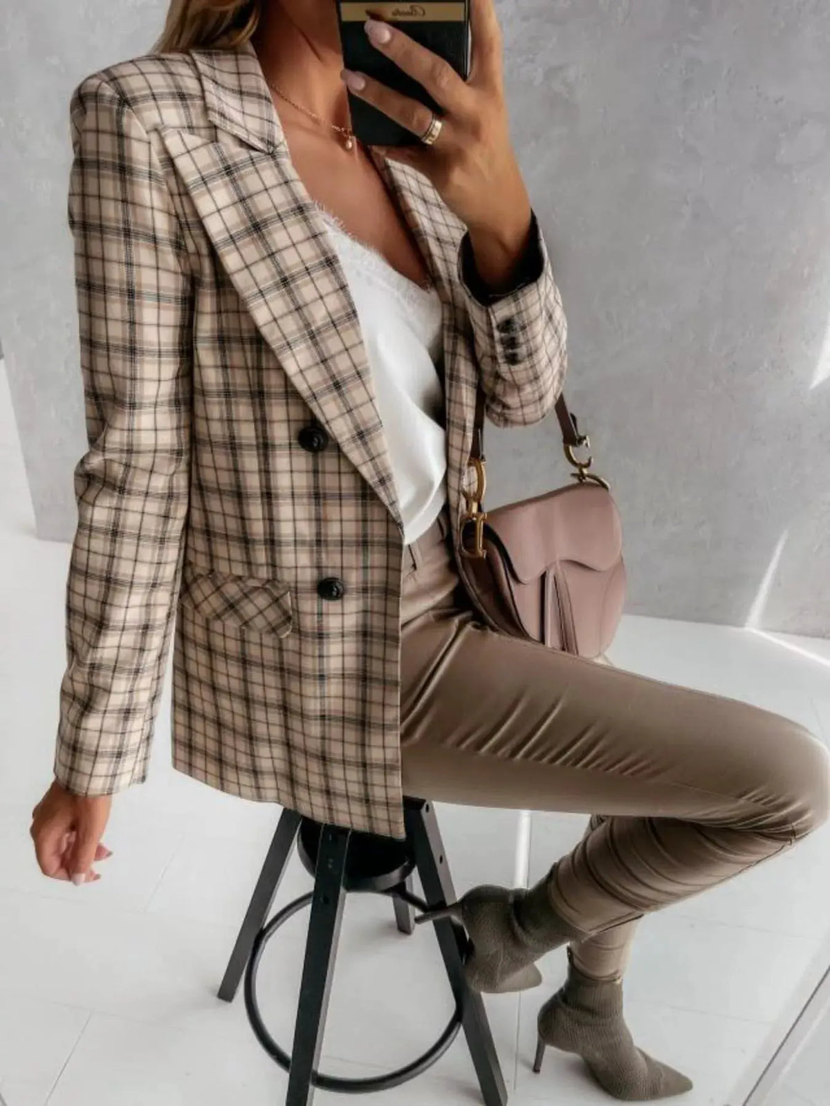 Houndstooth Double‑Breasted Blazer | Partner Labels Selection by Partner Label