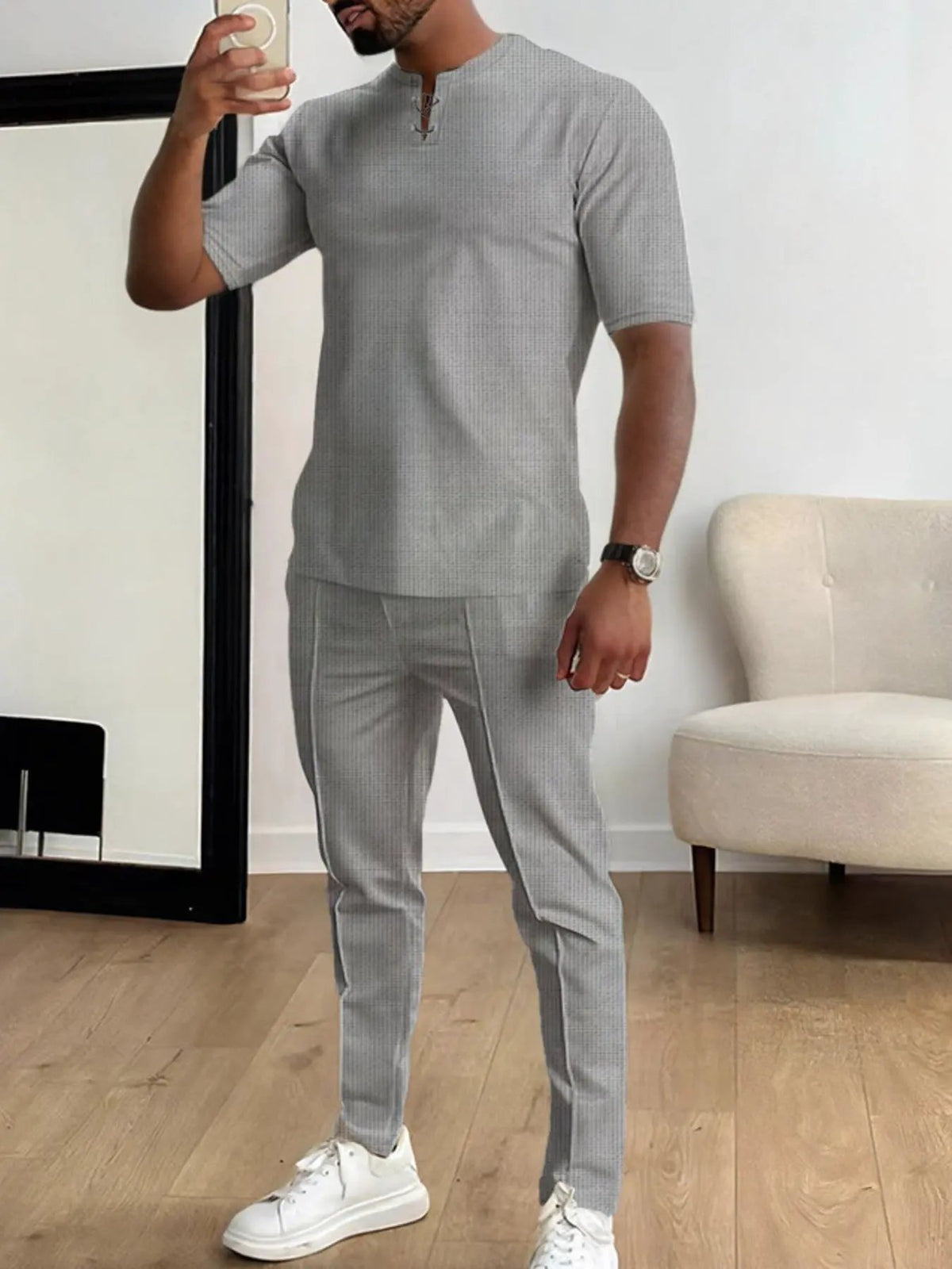 Men's Full Size Casual Short-Sleeve Top and Pants Set Plus Size by Trendsi