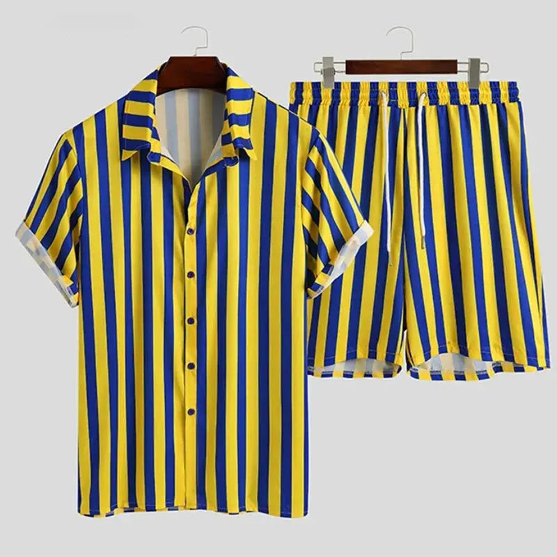 Men's Full Size Striped Button Up Shirt and Shorts Set Plus Size by Trendsi