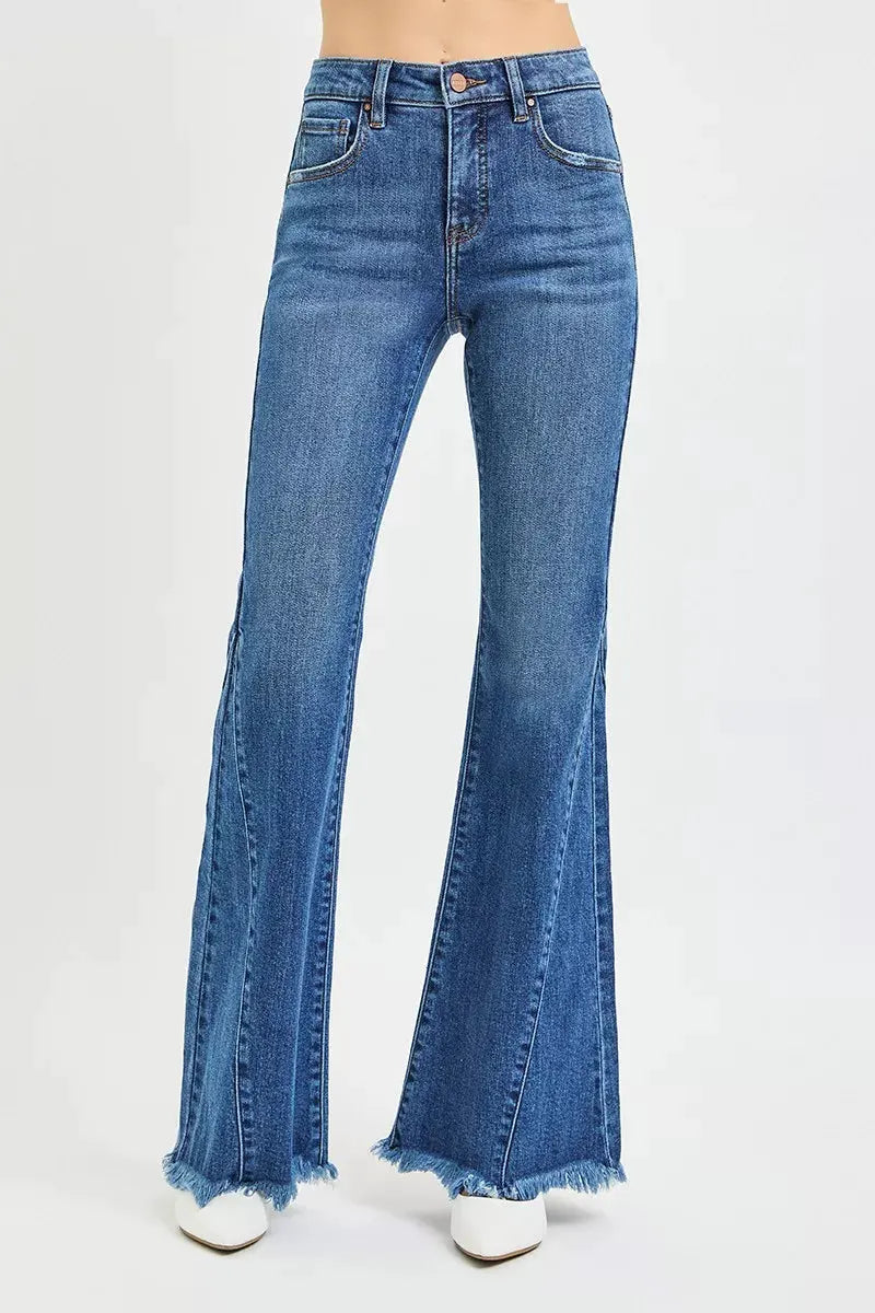 RISEN Mid Rise Flare Side Seam Detailing Jeans by RISEN