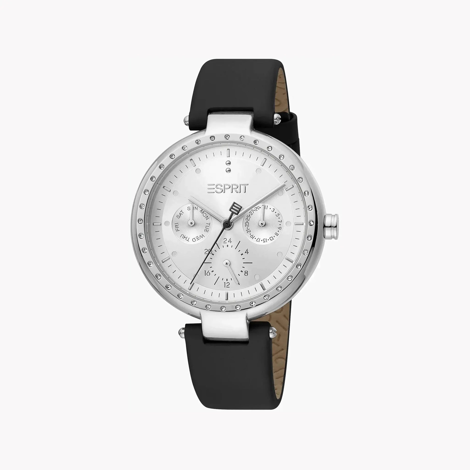 Esprit Women's Black Leather Watch, Silver Dial | Es1l147m0065 by ESPRIT