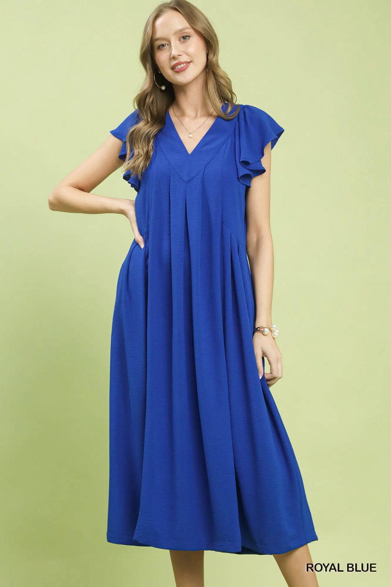 Umgee Ruffle Sleeve V-Neck Midi Dress by Umgee