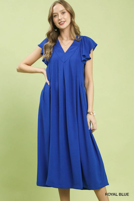 Umgee Ruffle Sleeve V-Neck Midi Dress by Umgee