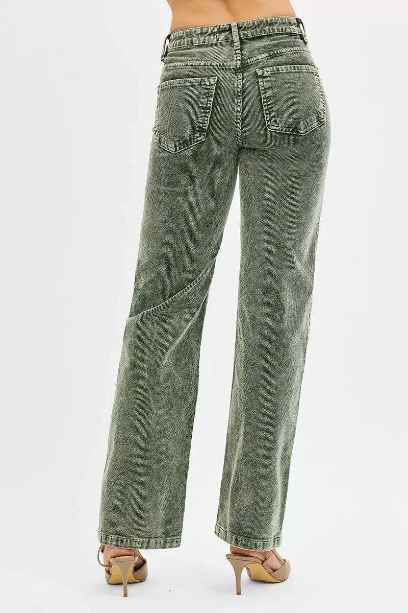 RISEN Tummy Control Mid Rise Straight Leg Corduroy Pants by RISEN