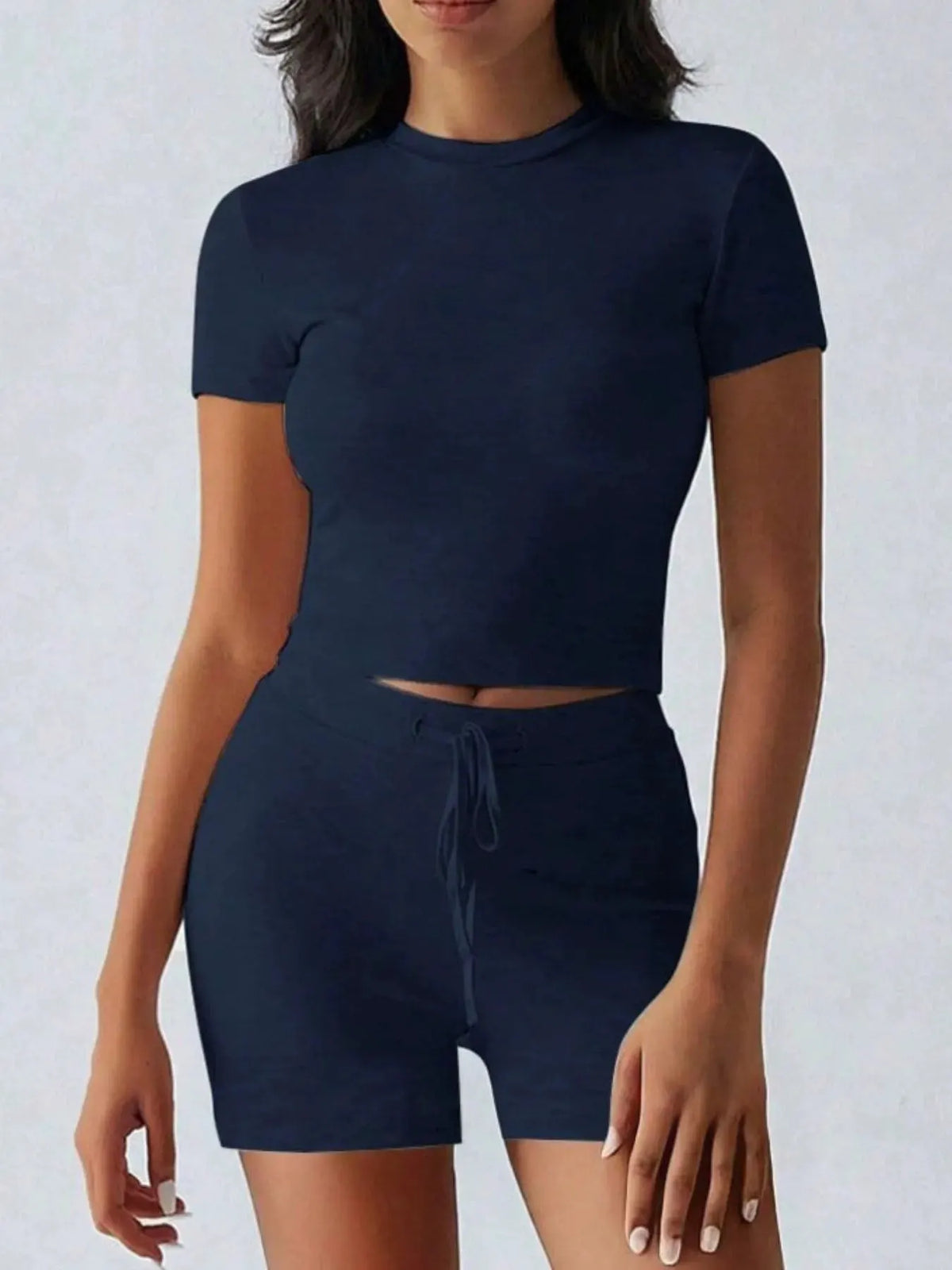 Round Neck Short Sleeve Top and Shorts Set by Partner Label