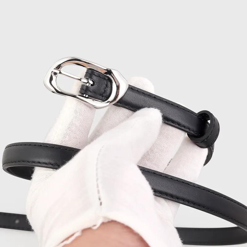 Silver Buckle Skinny Belt by Trendsi