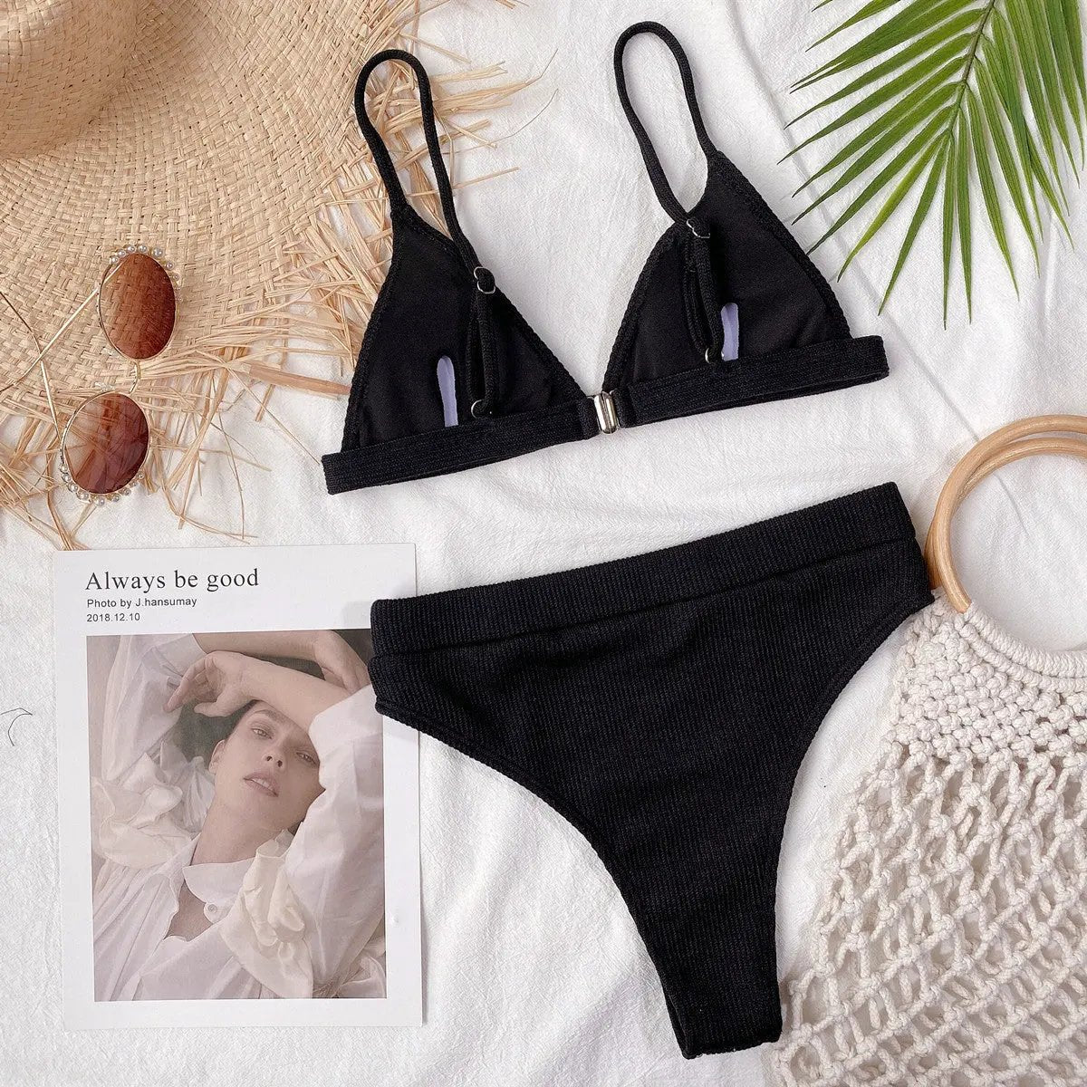 Spaghetti Strap Ribbed Bikini Set by Partner Label