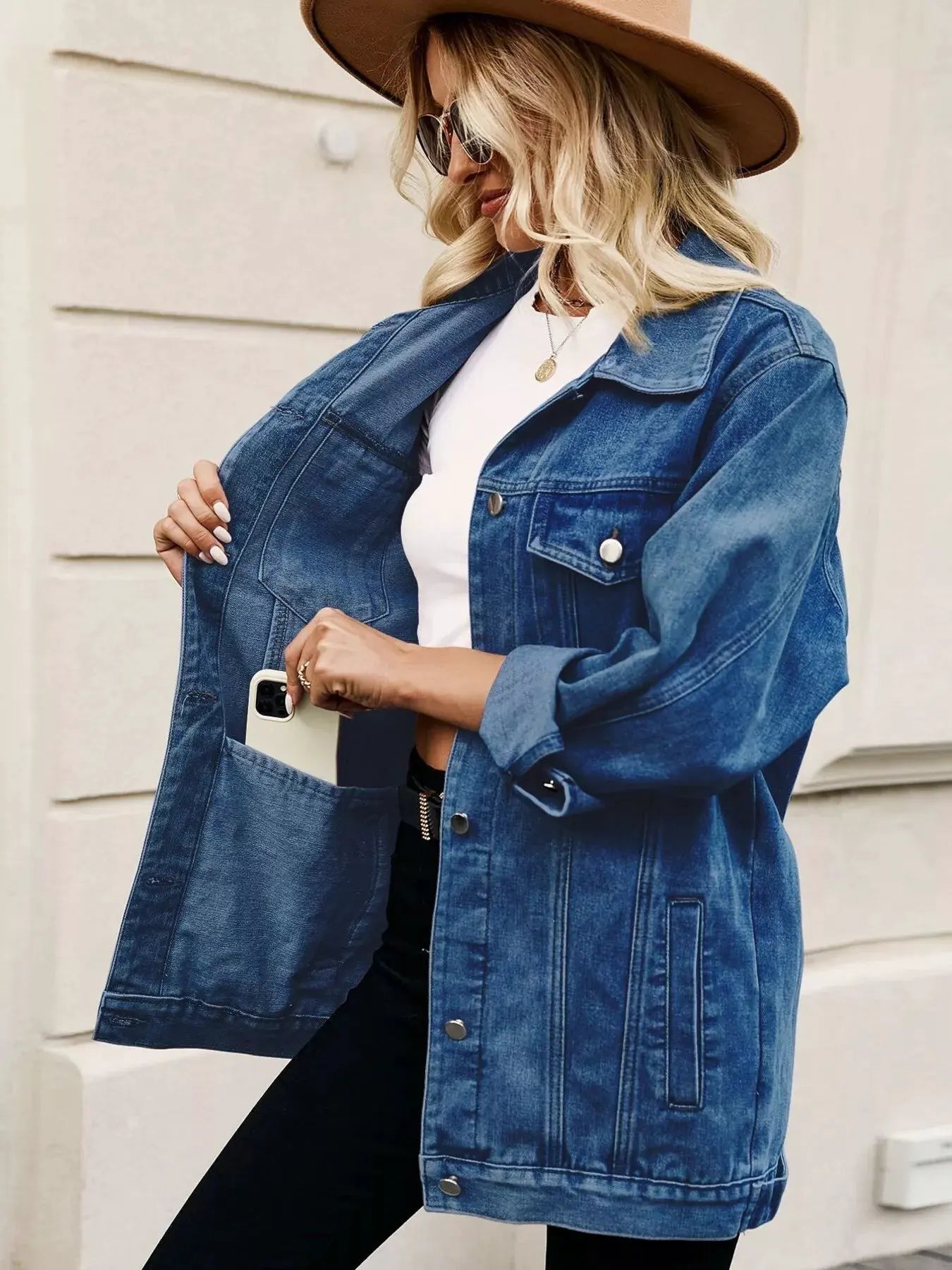 Button Up Long Sleeve Denim Jacket by Partner Label