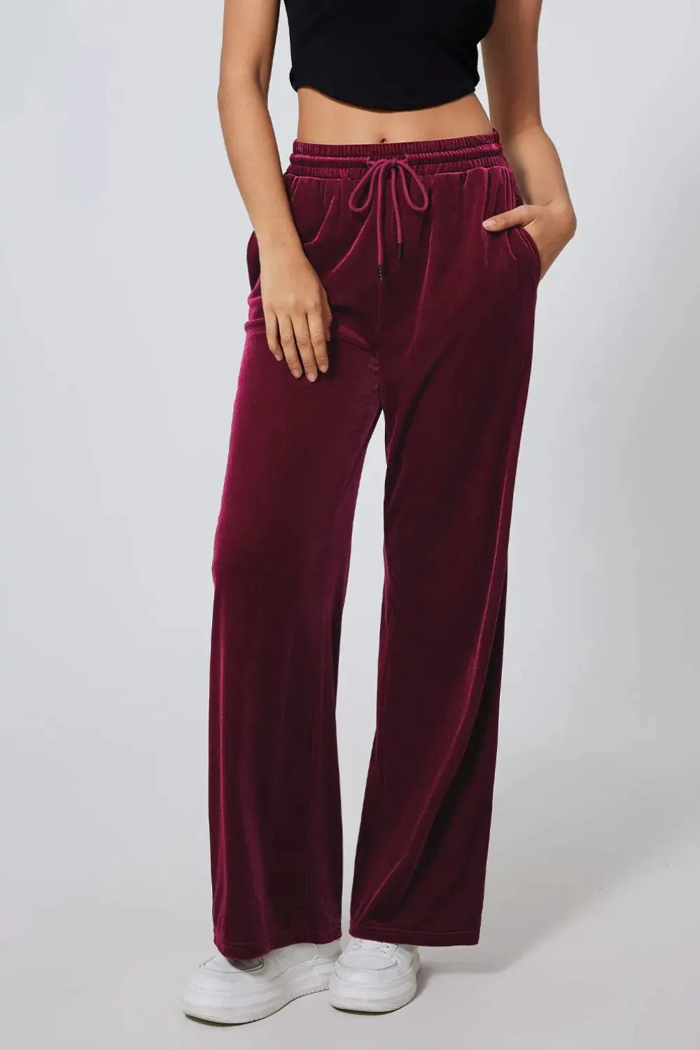 Drawstring Waist Wide Leg Active Pants by Partner Label