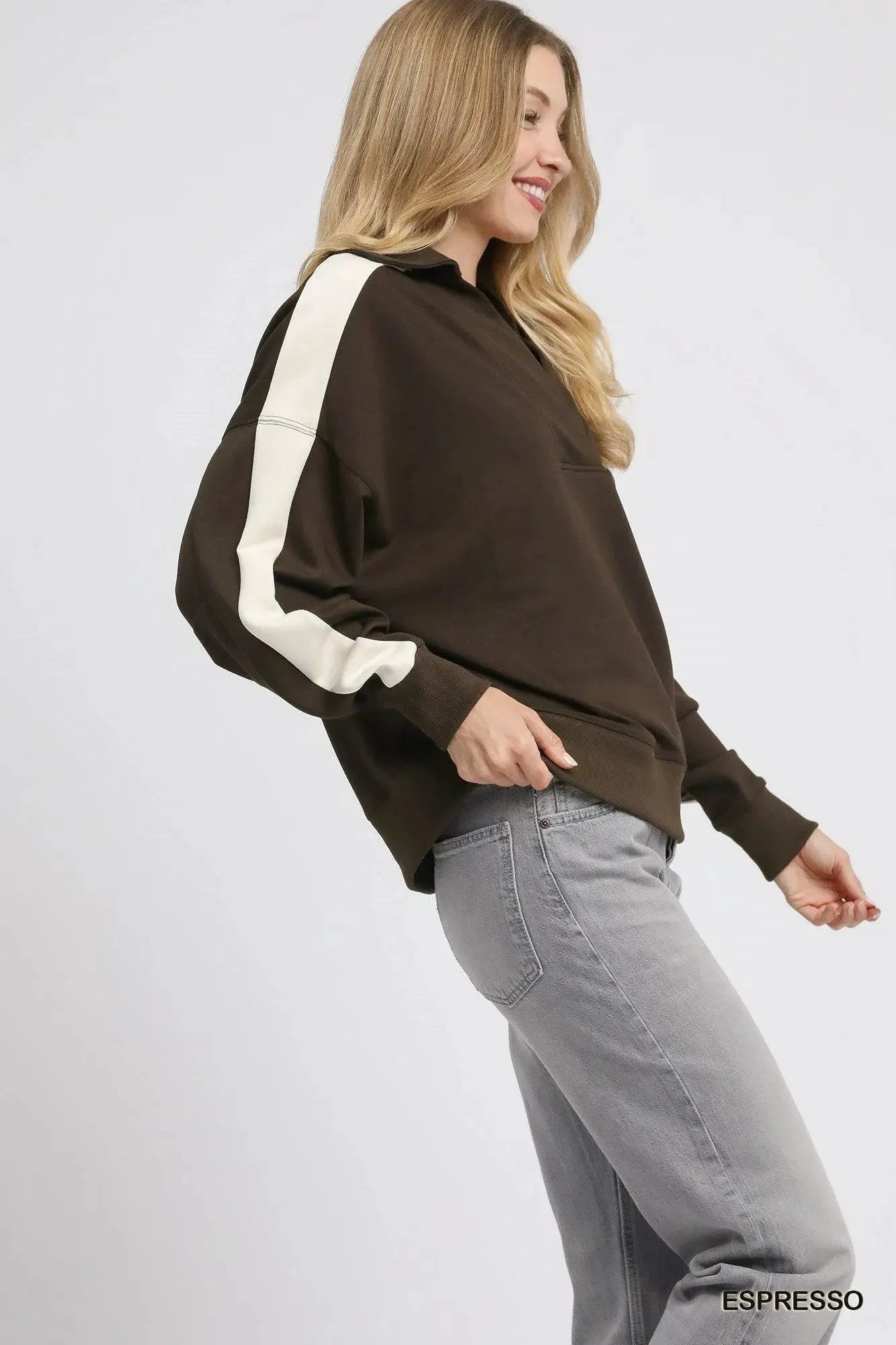 Umgee Color Block Polo Sweatshirt by POL