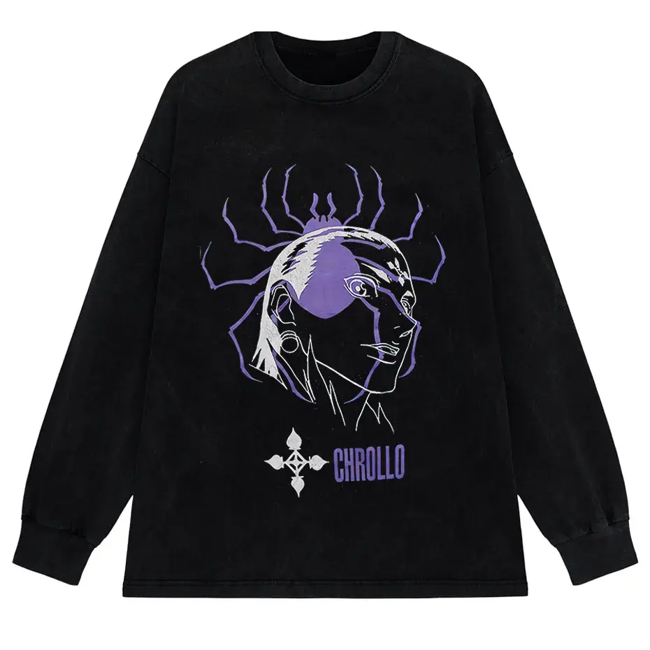 Vintage Washed Hunter x Hunter Chrollo Phantom Troupe Anime T-Shirt Men Harajuku Tee by Vimost Shop