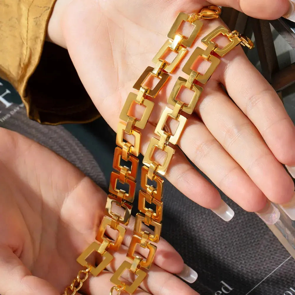 Titanium Steel Hollow Square Chain Bracelet by Partner Label