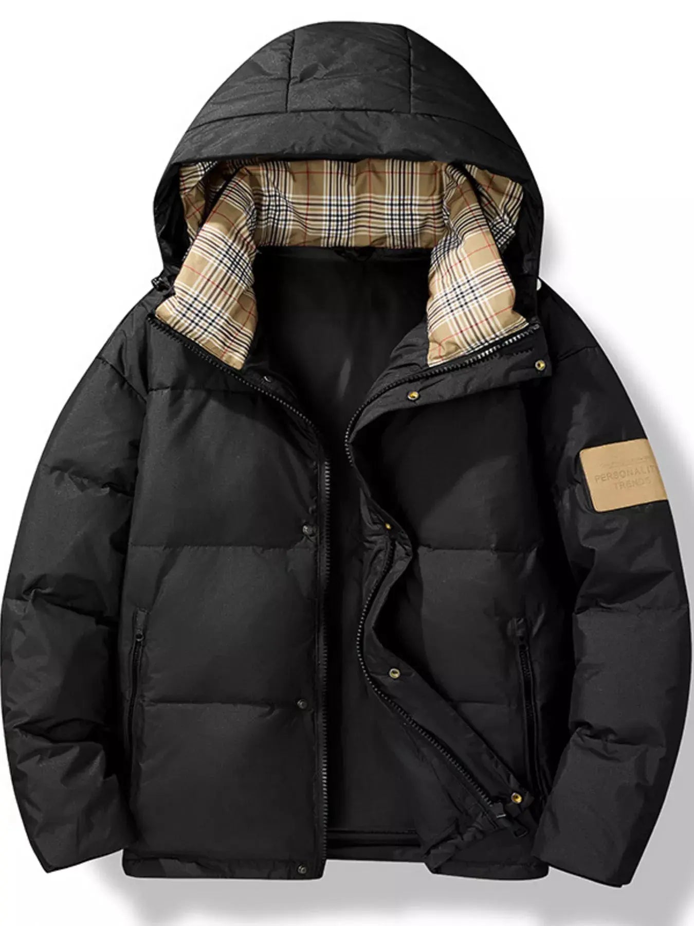 Men's Plus Size Warm Padded Hooded Down Puffer Jacket by Partner Label