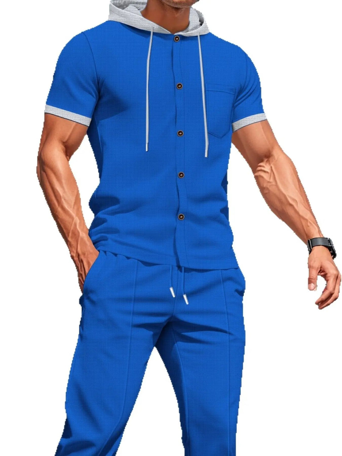 Men's Full Size Short-Sleeve Hooded Top and Shorts Set Plus Size by Trendsi