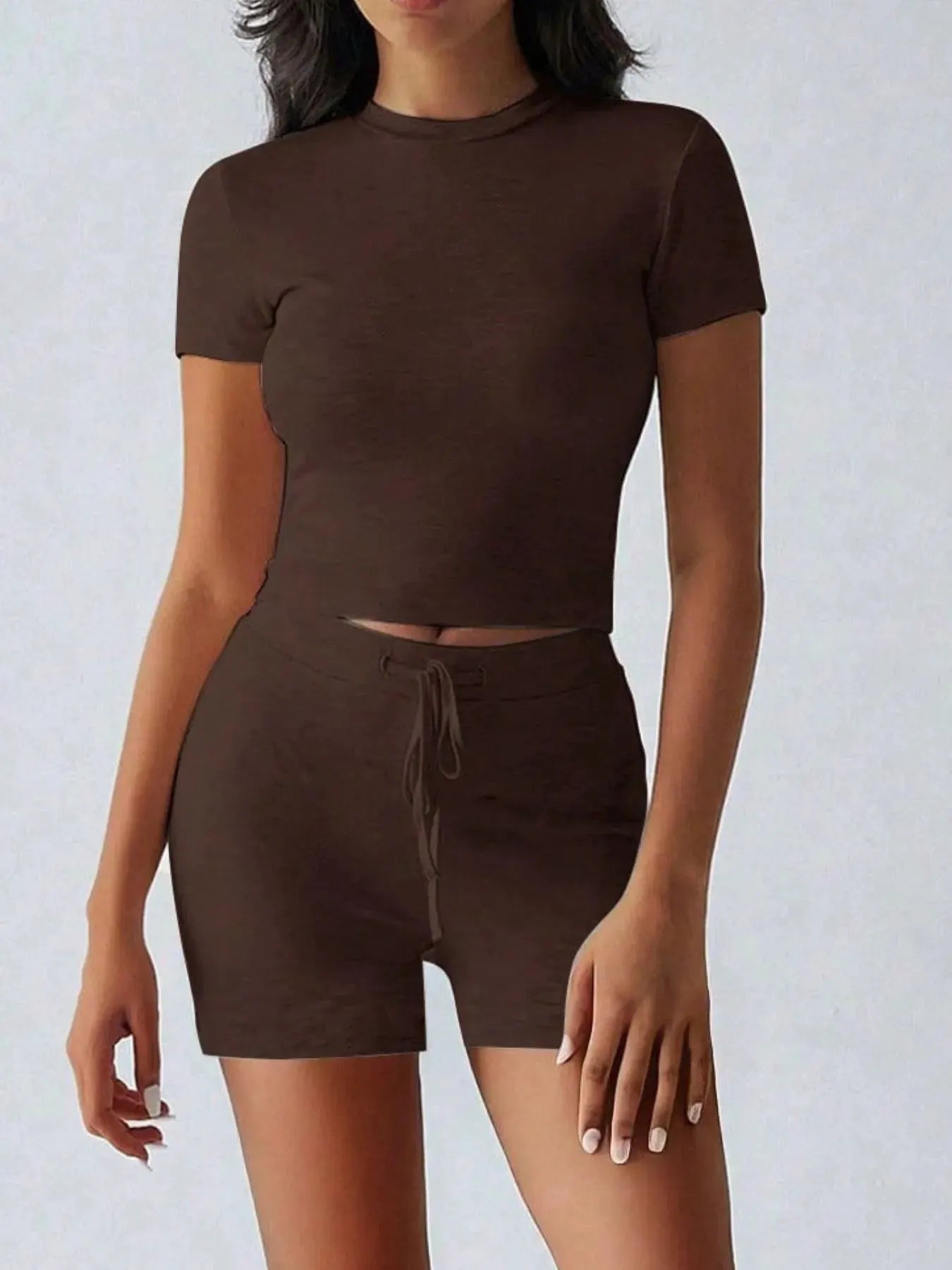 Round Neck Short Sleeve Top and Shorts Set by Partner Label