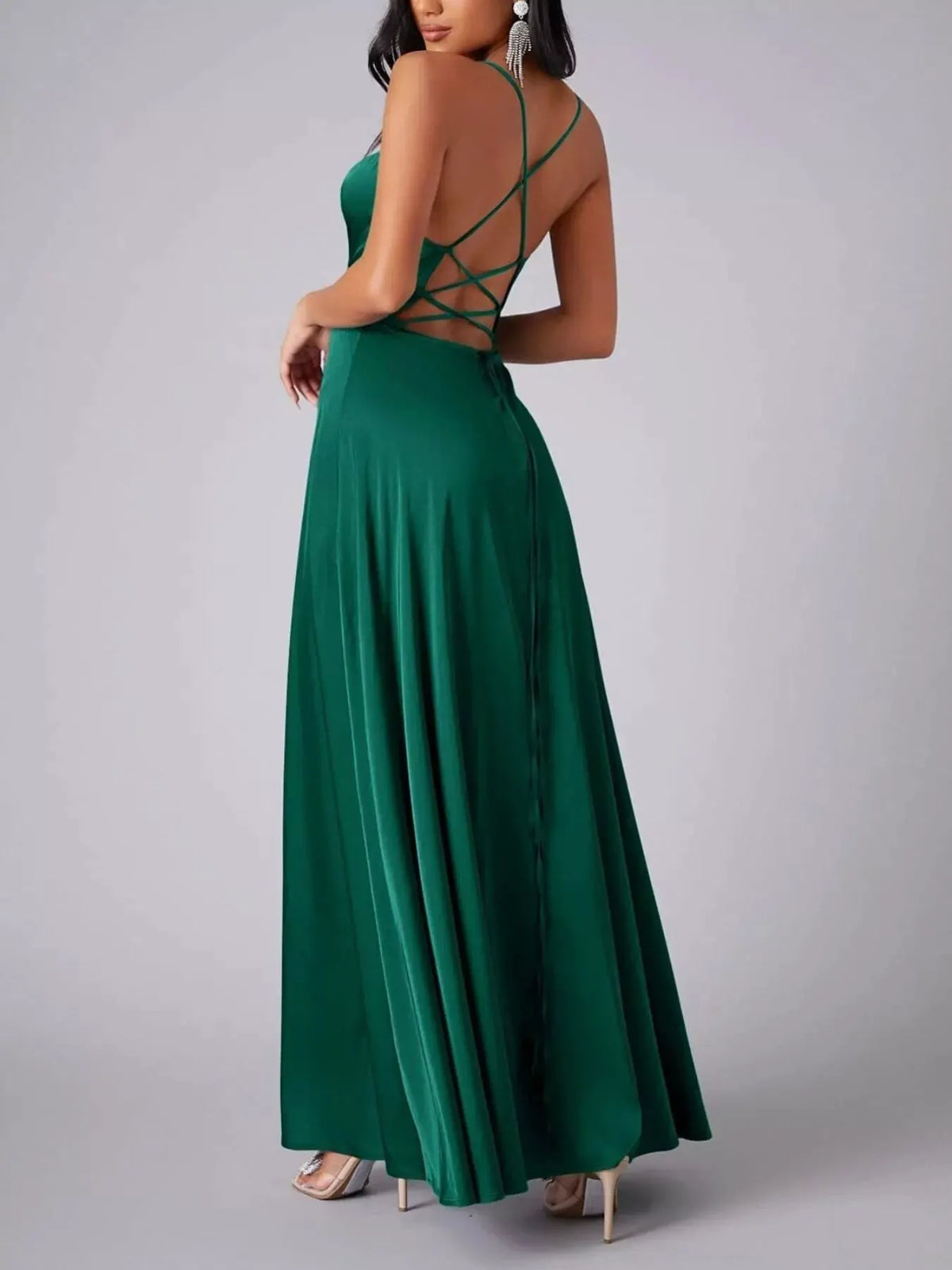 Lace Up Back Split Maxi Dress by Partner Label