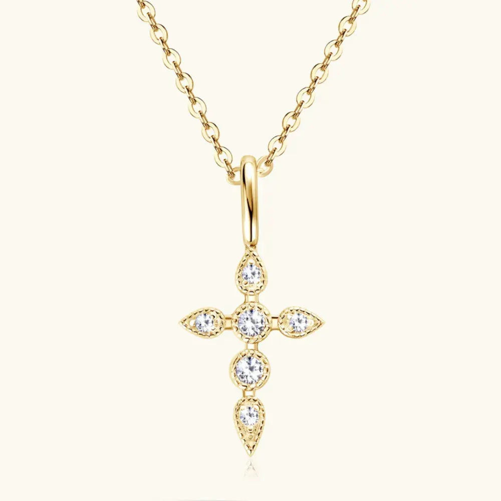925 Sterling Silver Moissanite Cross Pendant Necklace by Partner Label