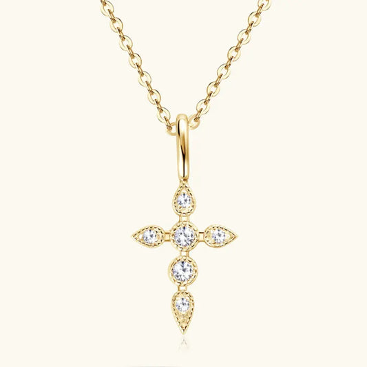 925 Sterling Silver Moissanite Cross Pendant Necklace by Partner Label