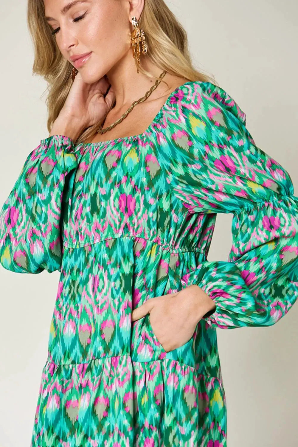 Double Take Full Size Printed Long Sleeve Dress by Double Take