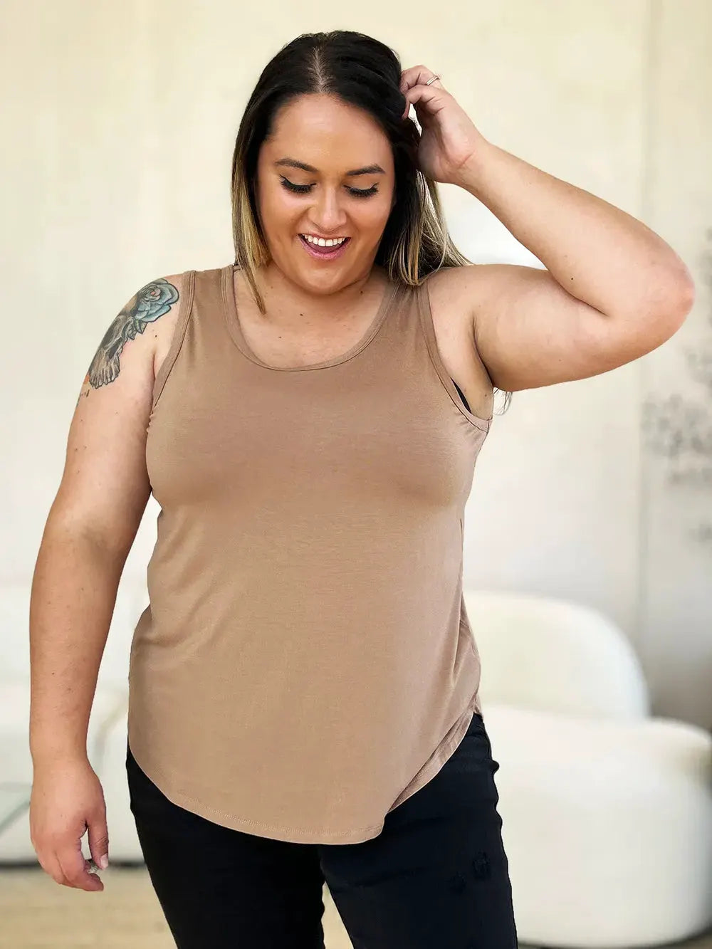Basic Bae Full Size Round Neck Curved Hem Tank by Basic Bae