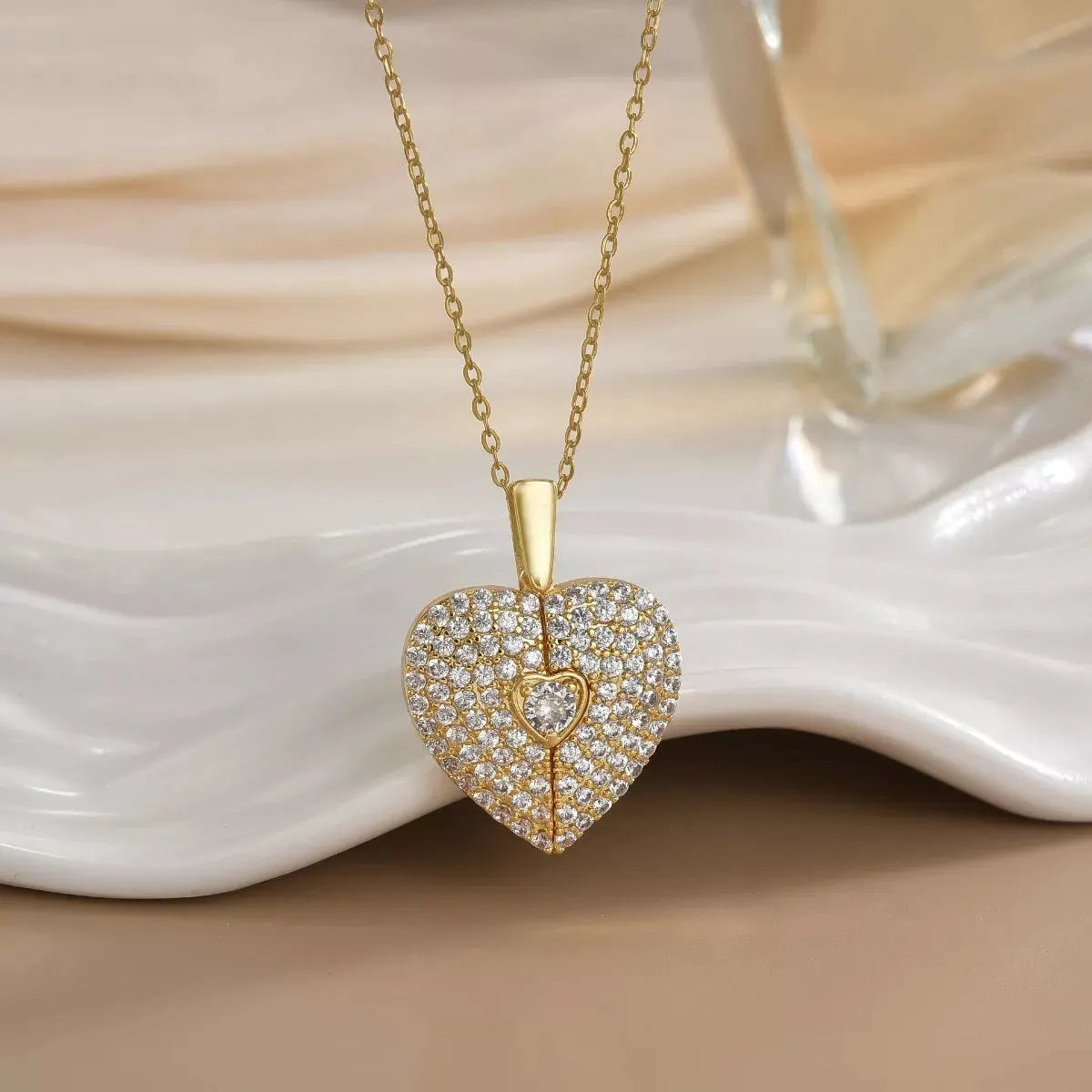 18K Gold-Plated Heart Locket Necklace by Partner Label