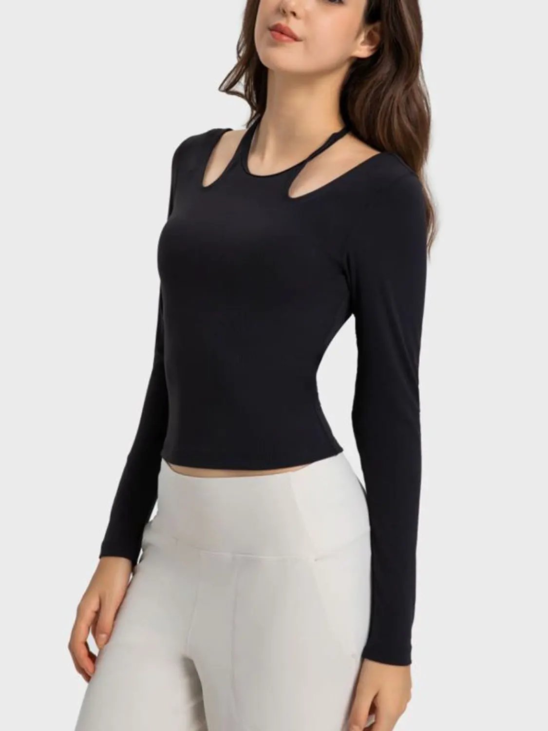 Millennia Halter Neck Long Sleeve Sporty Top by Millennia