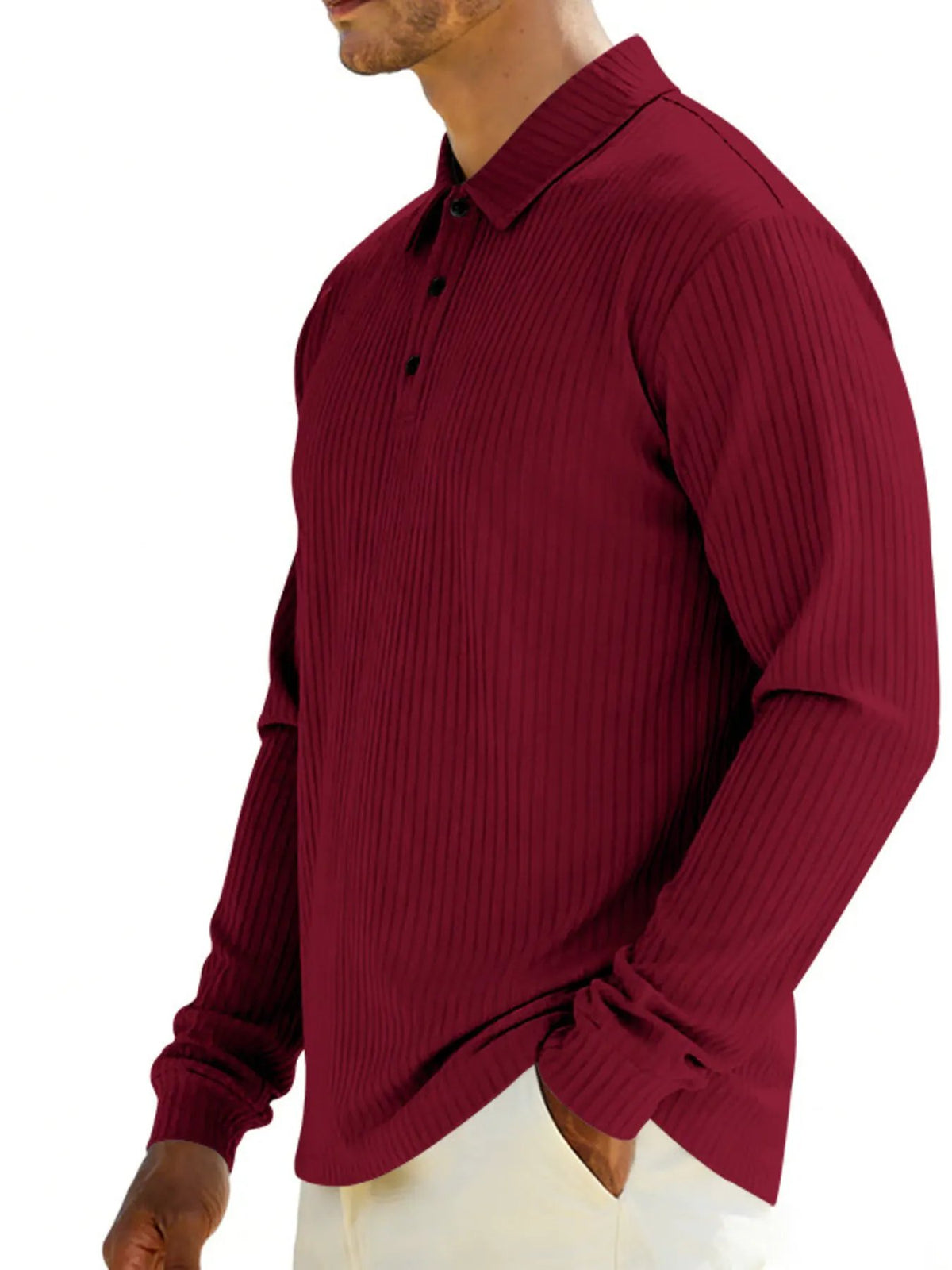 Men's Full Size Ribbed Long Sleeve Polo with Button Detail Plus Size by Trendsi