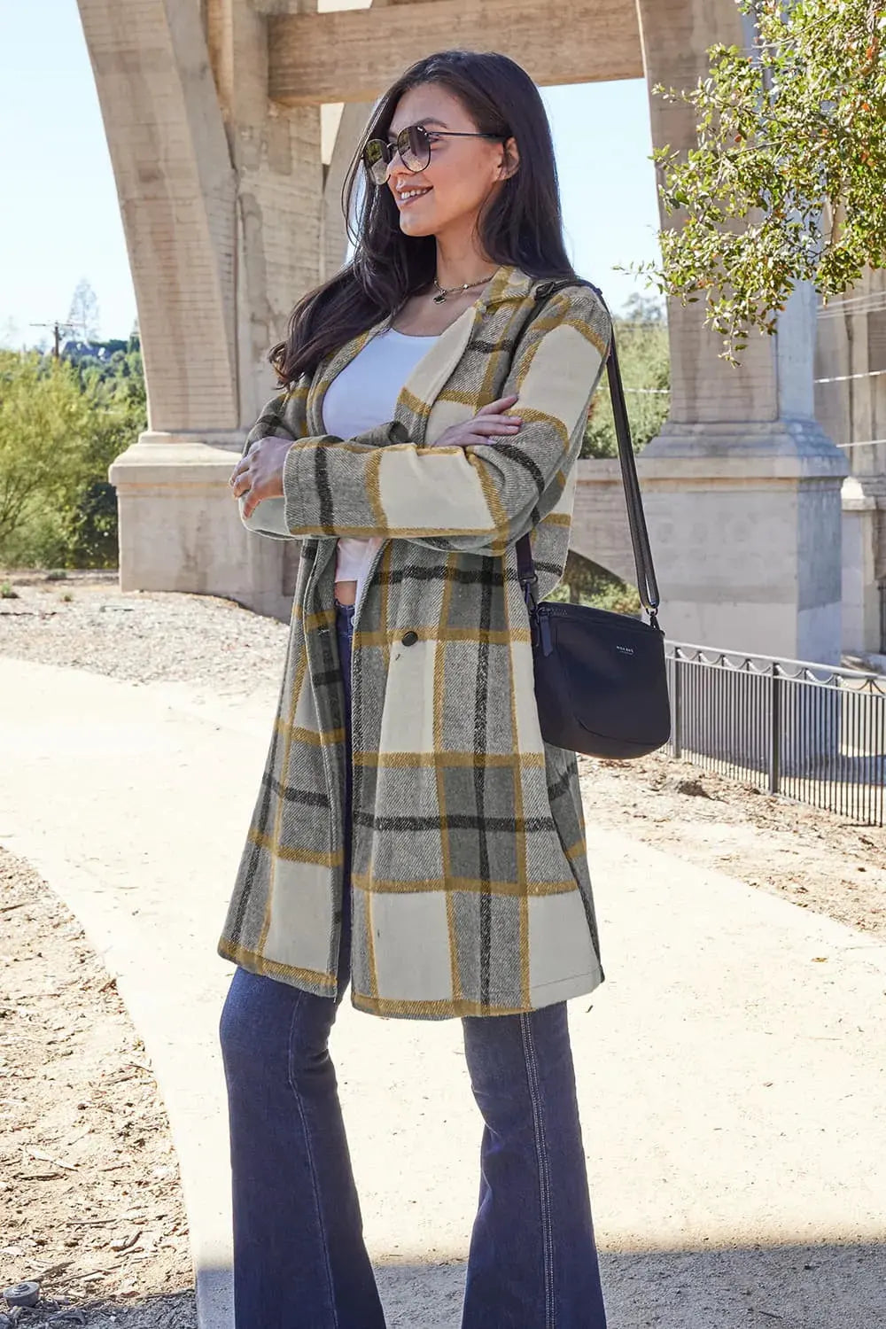 Double Take Full Size Plaid Button Up Lapel Collar Coat by Double Take
