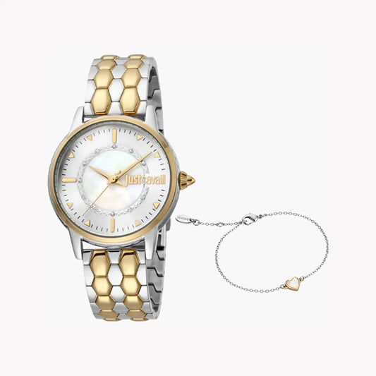 Just Cavalli Women's Silver & Gold Watch, White Dial | Jc1l149m0075 by JUST CAVALLI