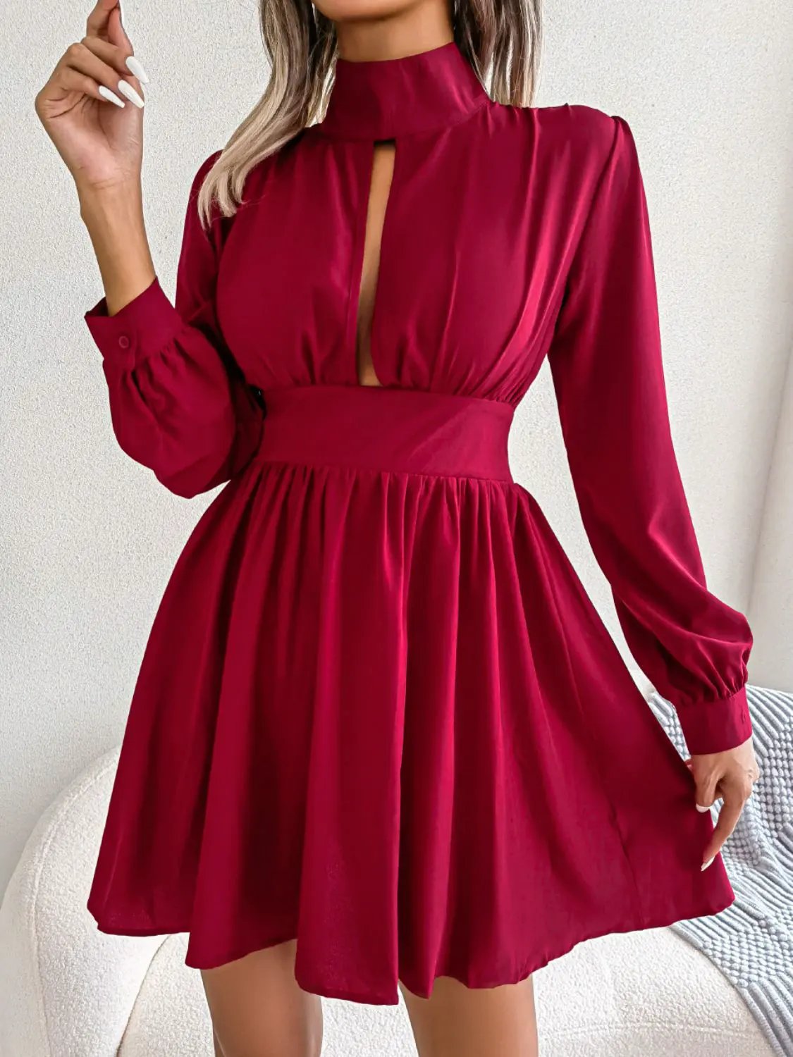 Cutout Turtleneck A-Line Mini Dress by Partner Label