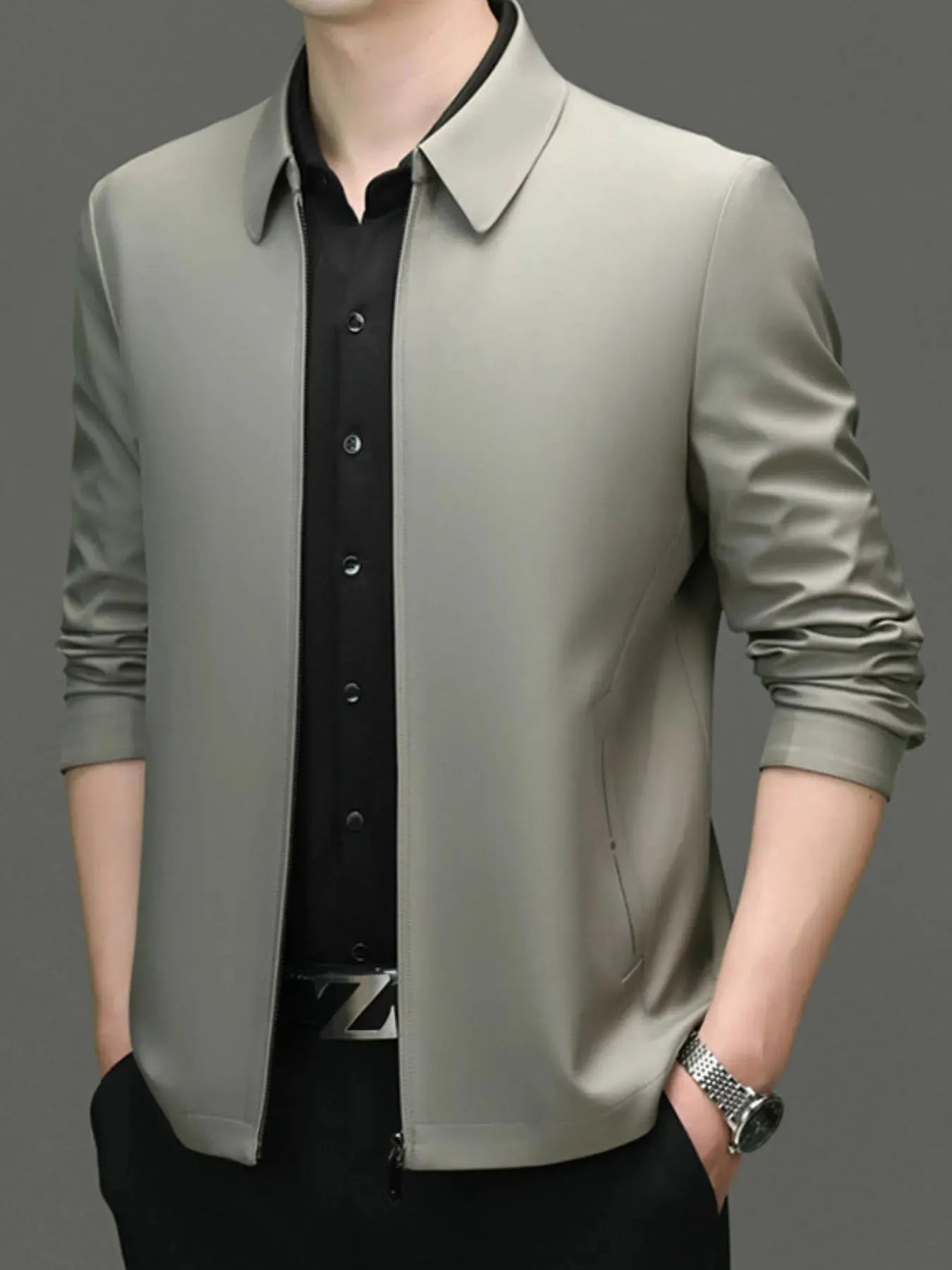 Men's Plus Size Zip Up Long Sleeve Jacket by Partner Label