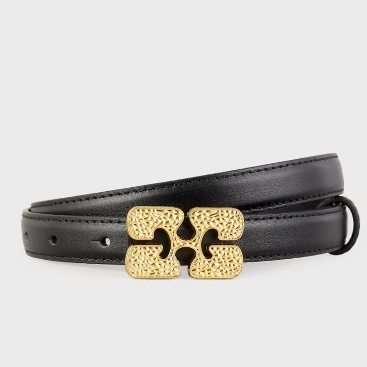 Gold Buckle Leather Belt by Trendsi