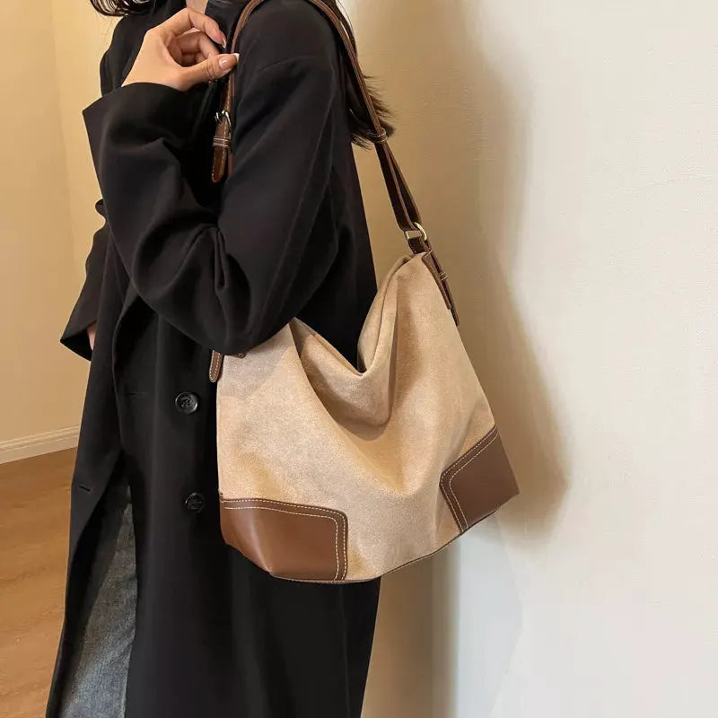 Suede Tote Bag with Leather Trim by Partner Label