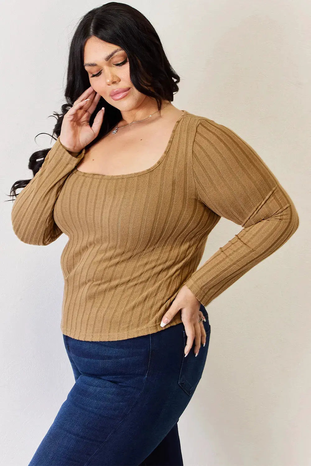 Basic Bae Full Size Ribbed Long Sleeve T‑Shirt | Partner Labels Selection by Partner Label