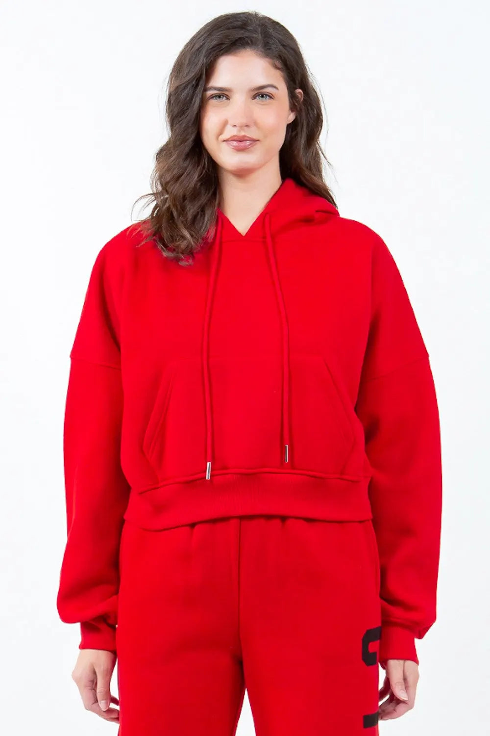 American Bazi Letter Graphic Long Sleeve Drawstring Cropped Hoodie by American Bazi