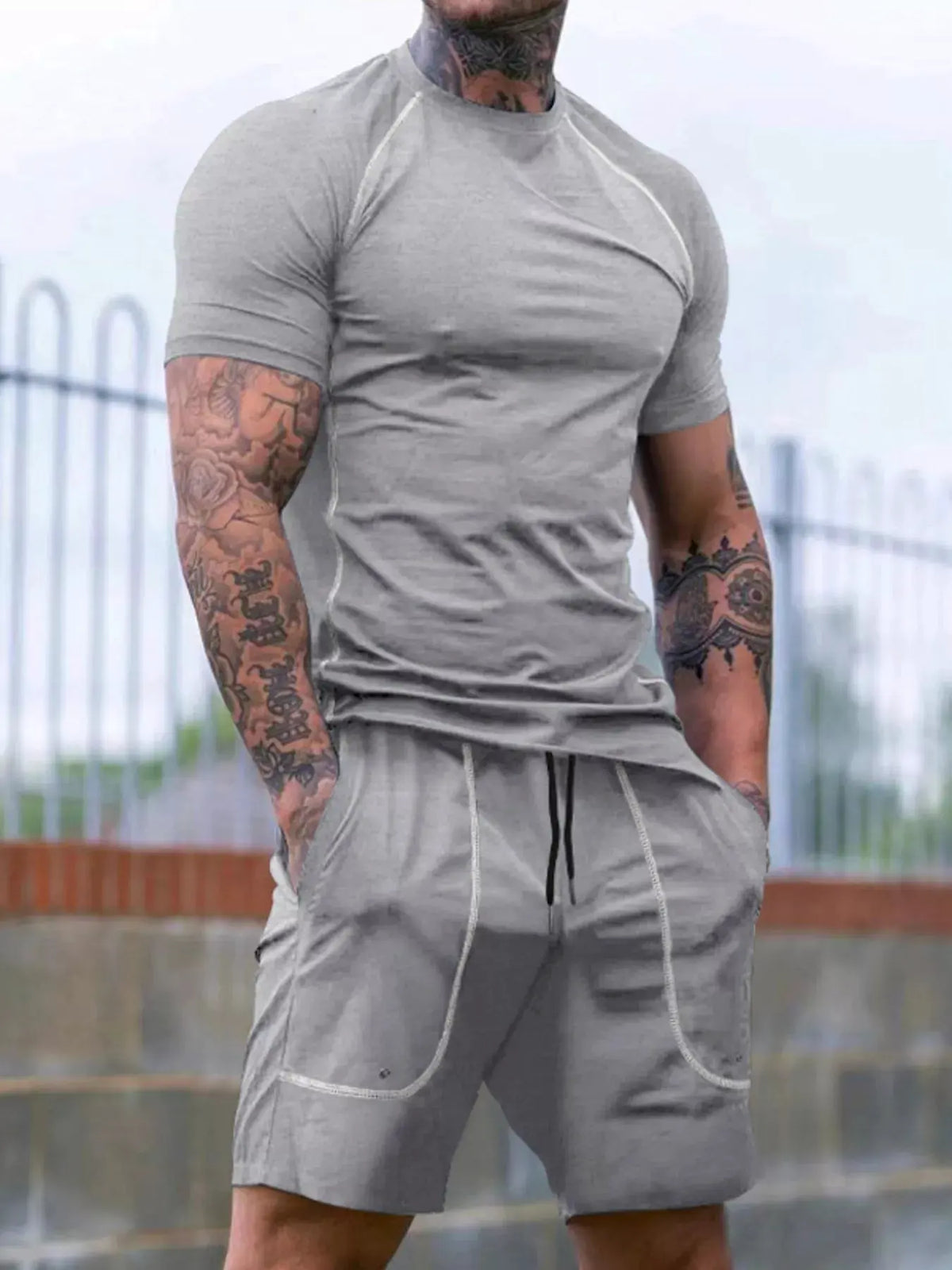 Men's Full Size Casual Short Sleeve T-Shirt and Shorts Set Plus Size by Trendsi