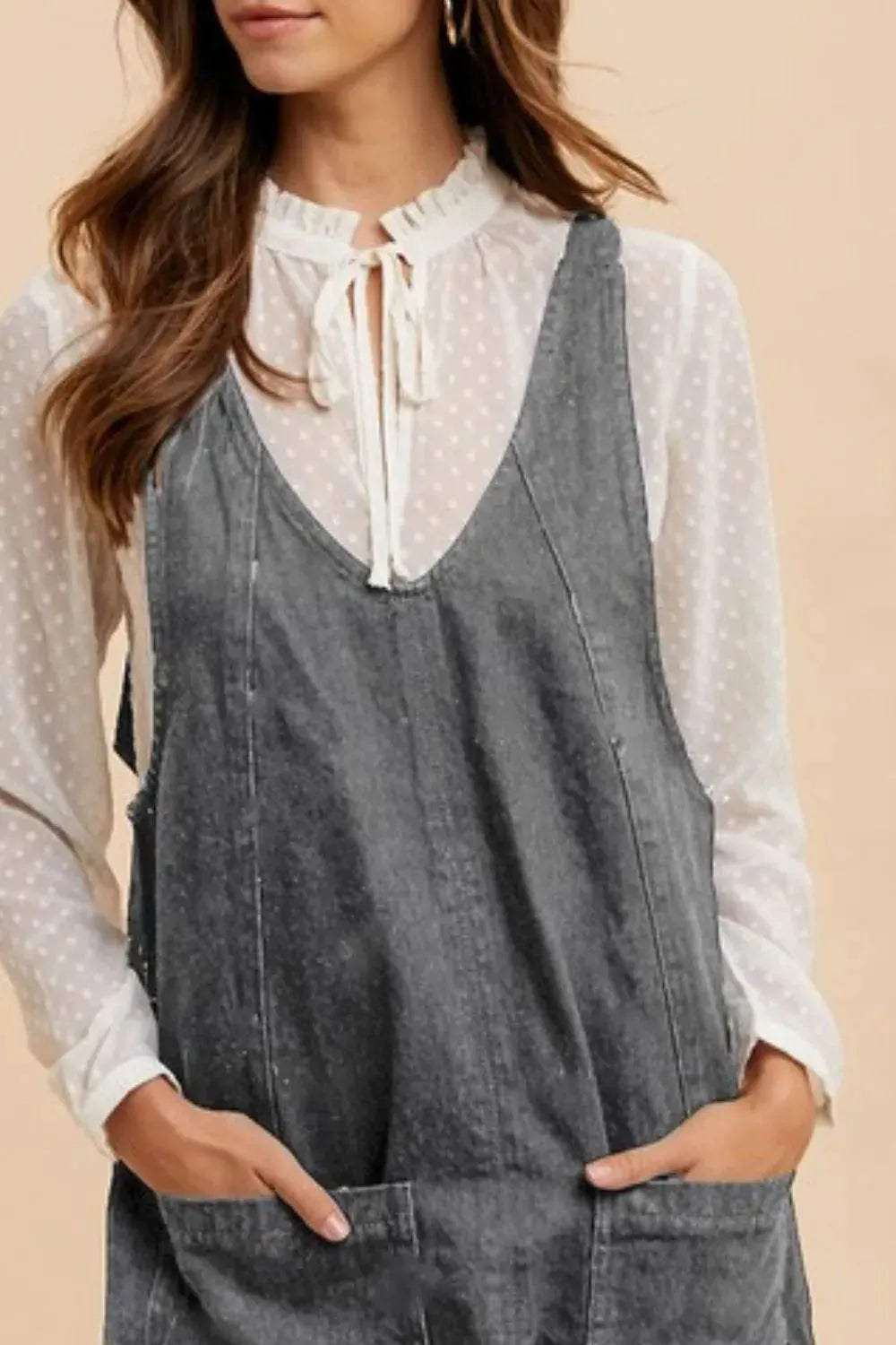 Annie Wear V-Neck Adjustable Strap Denim Overall Dress with Pockets by Partner Label