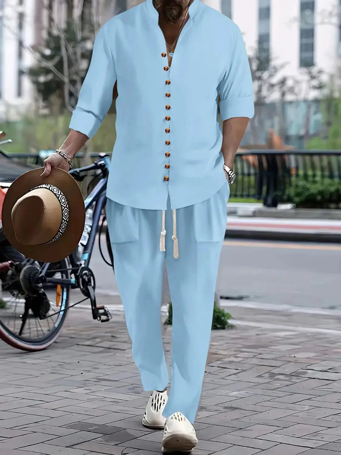 Men's Button Front Long Sleeve Shirt and Pants Set by Trendsi