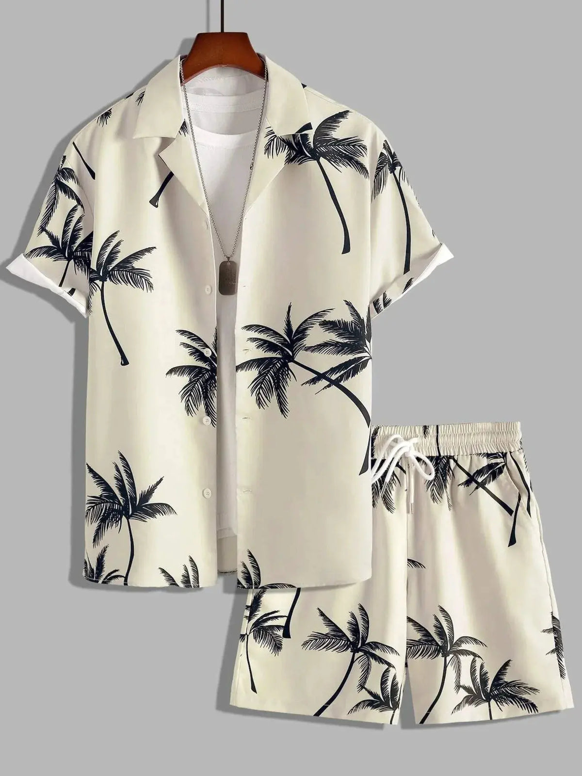 Men's Full Size Palm Print Button Up Shirt and Shorts Set Plus Size by Trendsi