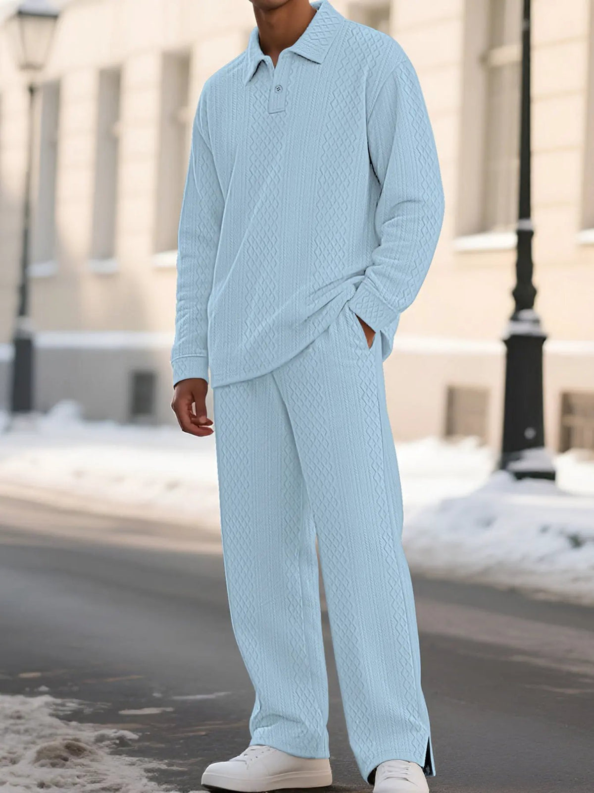 Men's Full Size Textured Long Sleeve Top and Pants Set Plus Size by Partner Label