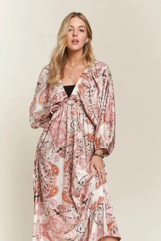 ADORA Printed V-Neck Batwing Sleeve Dress by Partner Label