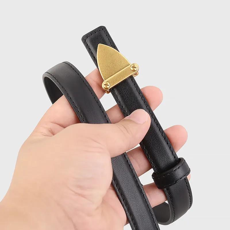 Leather Belt with Golden Buckle by Trendsi
