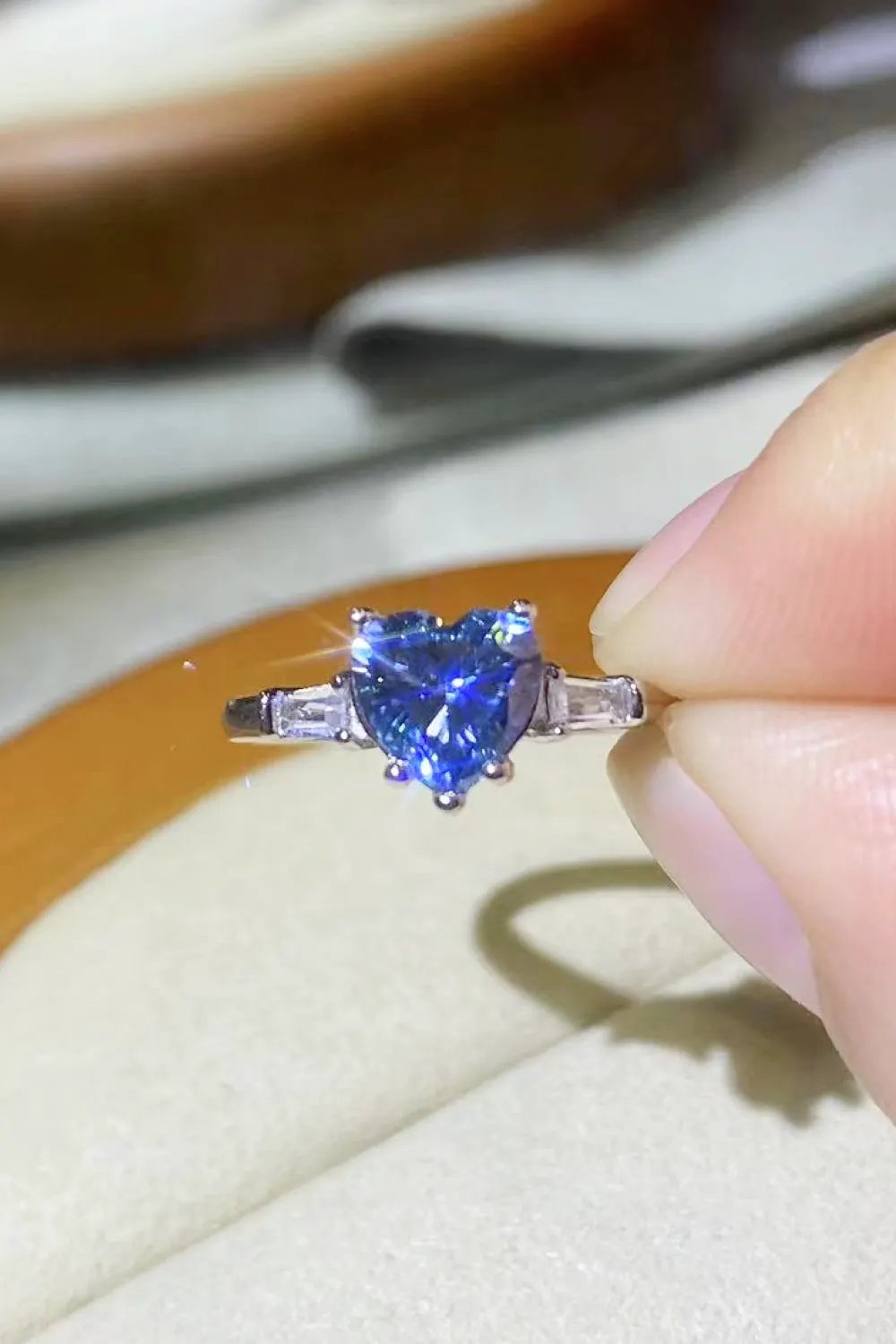 1 Carat Moissanite Heart-Shaped Platinum-Plated Ring in Blue by Partner Label