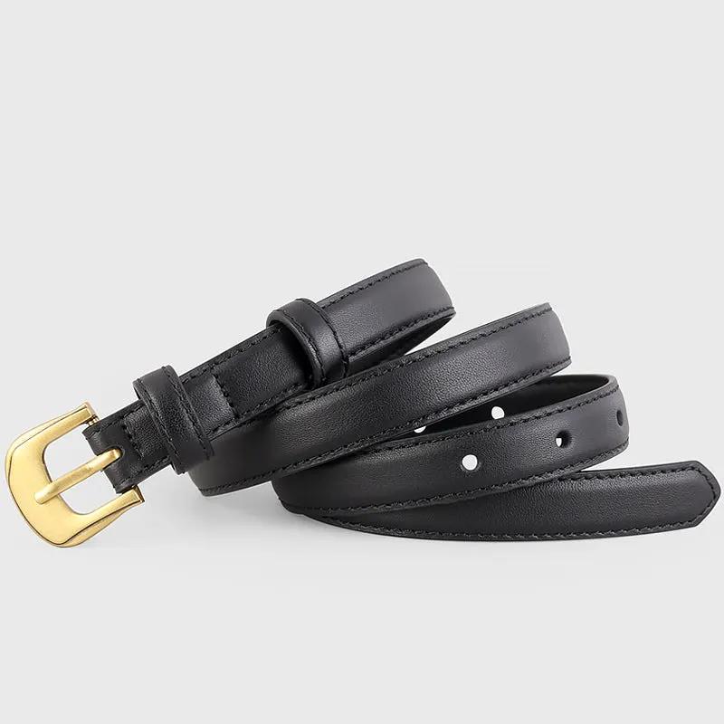 Leather Belt with Golden Buckle by Trendsi