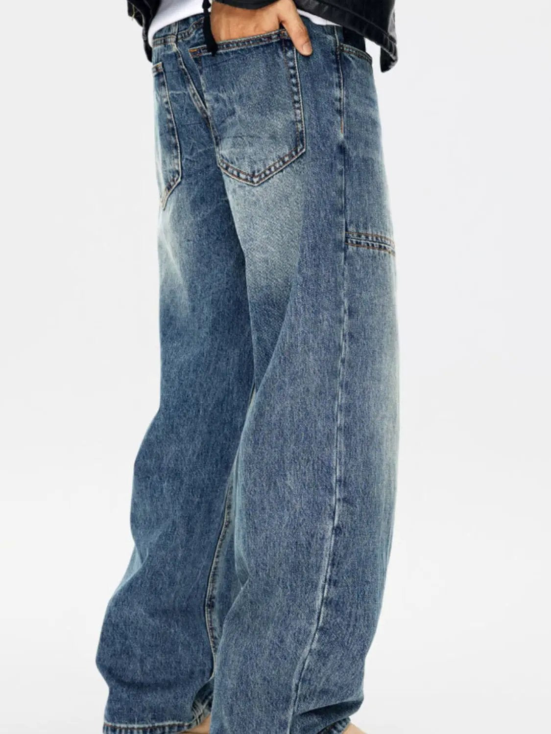 Men's Full Size Vintage Wash Relaxed Fit Jeans Plus Size by Partner Label