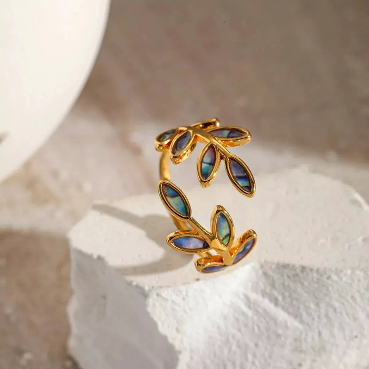 18K Gold-Plated Resin Leaf Bypass Ring by Partner Label