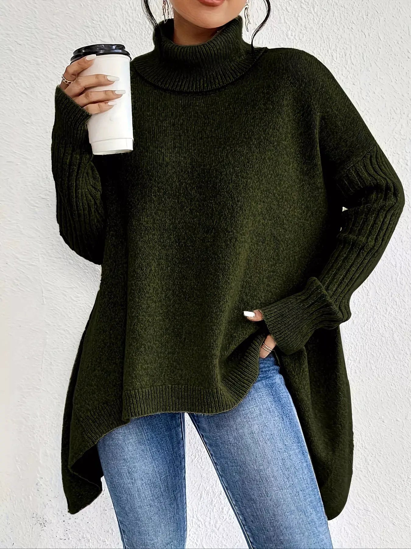 Turtleneck High‑Low Hem Sweater | Partner Labels Selection by Partner Label